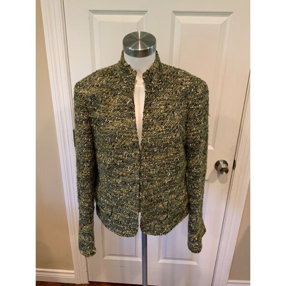 Lafayette 148 New York Green & White Tweed Jacket, Size 12 - Picture 1 of 8